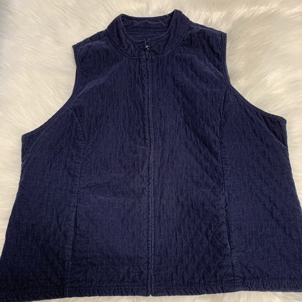 Quilted Corduroy Vest - Navy Blue - 2XL